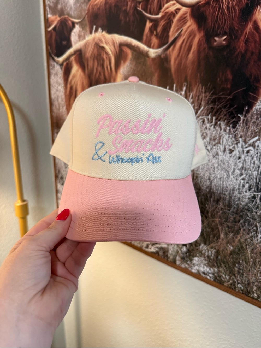 Pink & Cream "Passin' Snacks" Embroidered Baseball Cap